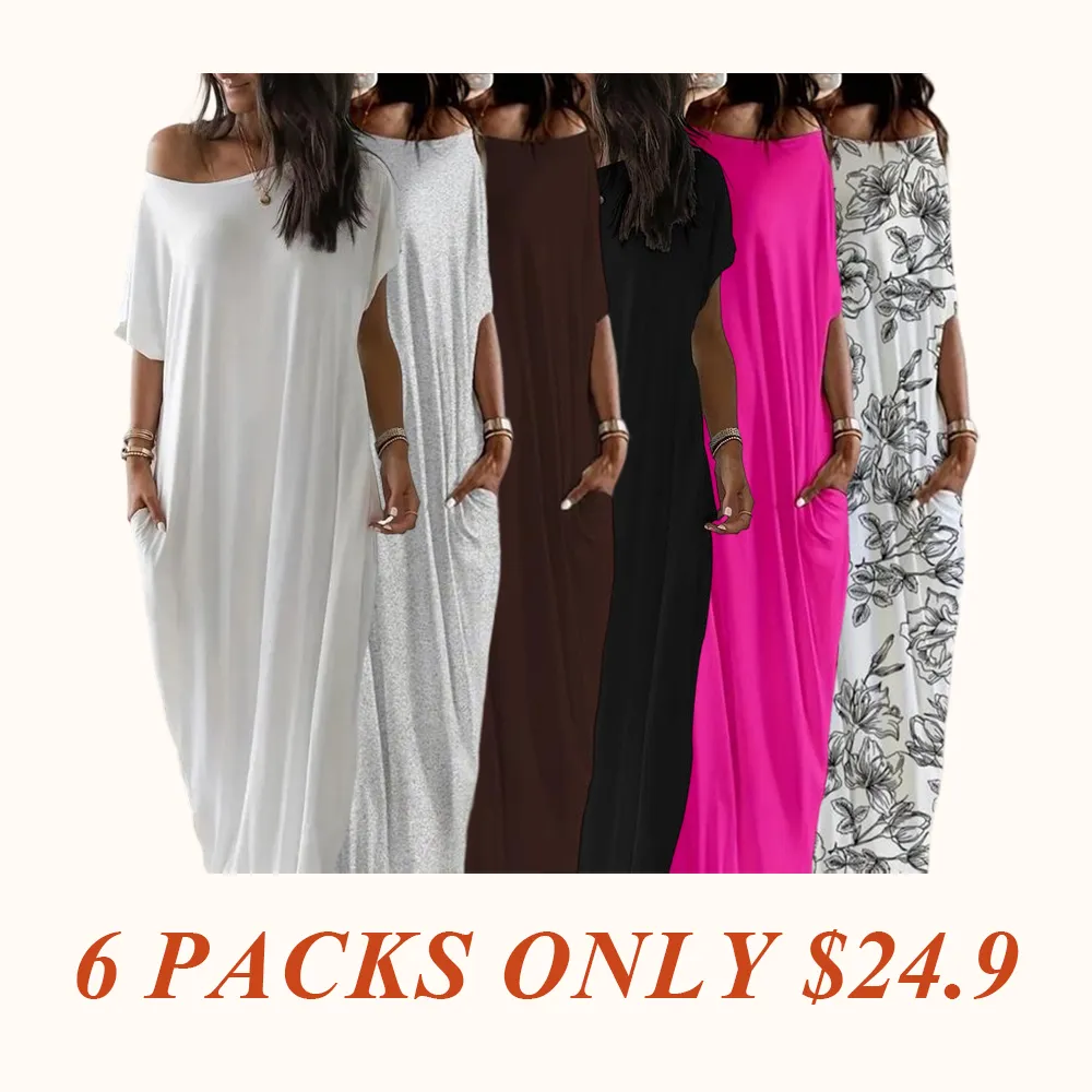 Women's Solid Color Batwing Sleeve Lounge Dress, Casual Comfy Short Sleeve Nightdress for Daily Wear