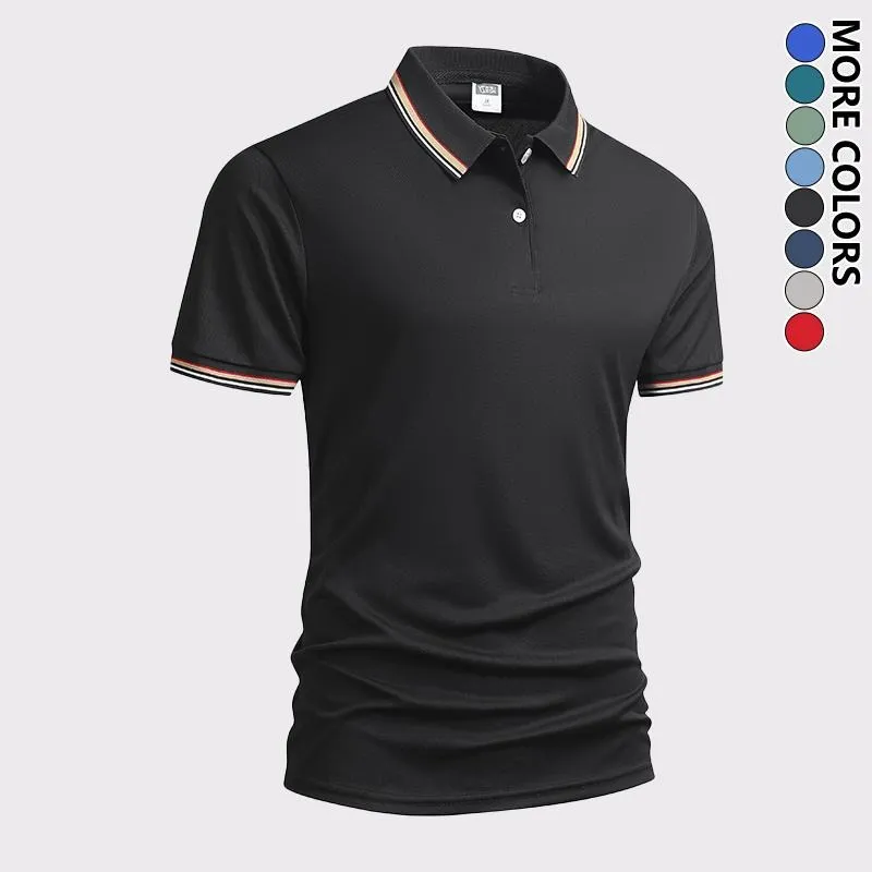 Men's Quick Dry Color Block Striped Polo Shirt, Classic Button-Down Collar Top