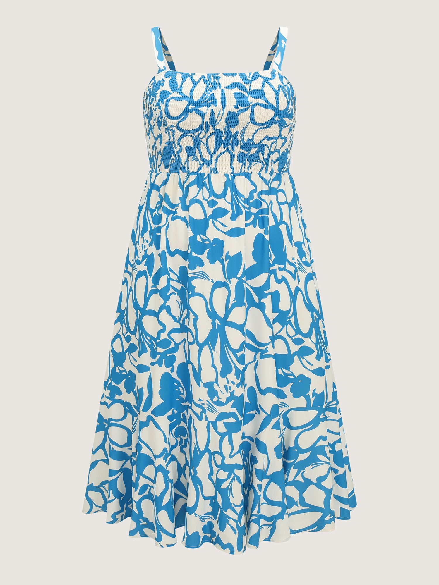 Silhouette Flower Print Shirred Cami Midi Dress