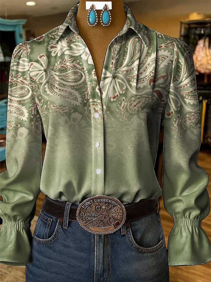 Women's Vintage Western Print Top