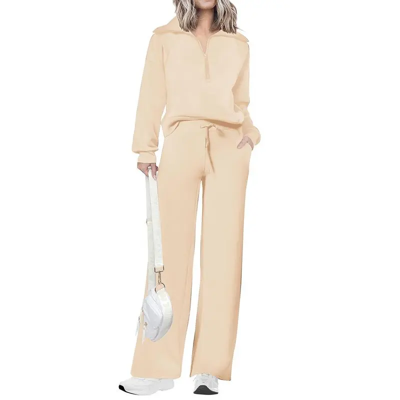 Women’s 2-Piece Set – Half Zip Sweatshirt & Wide Leg Pants