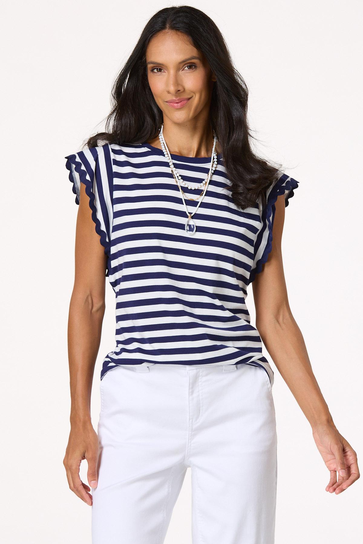 Stripe Ric Rac Trim Top