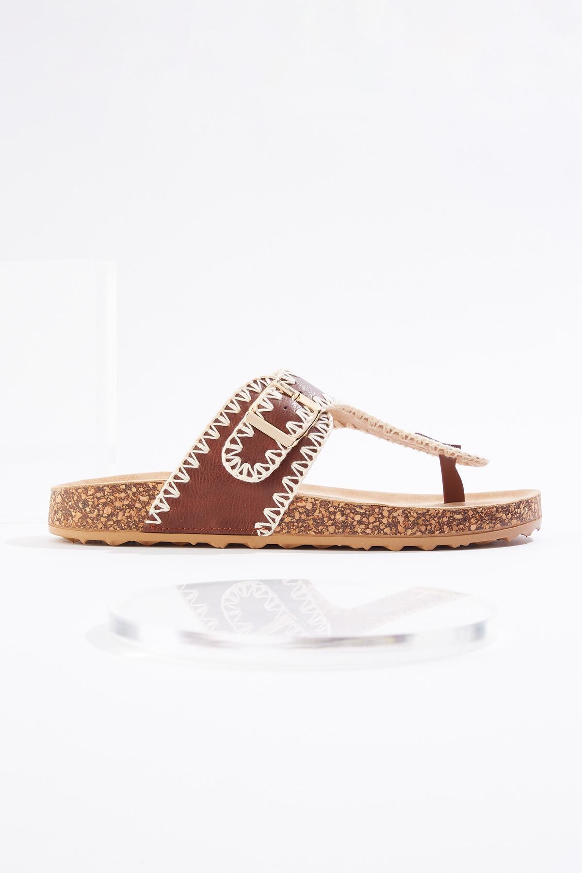 Whipstitch Thong Buckle Strap Sandals