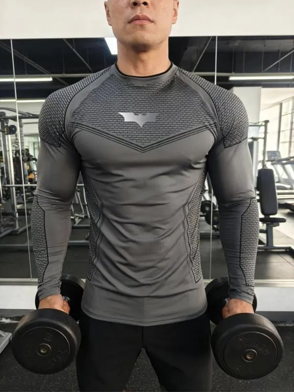 Men's Batman Sports Long Sleeve High Stretch Quick-Dry Fitness Tight Fit Running Ironing Essential