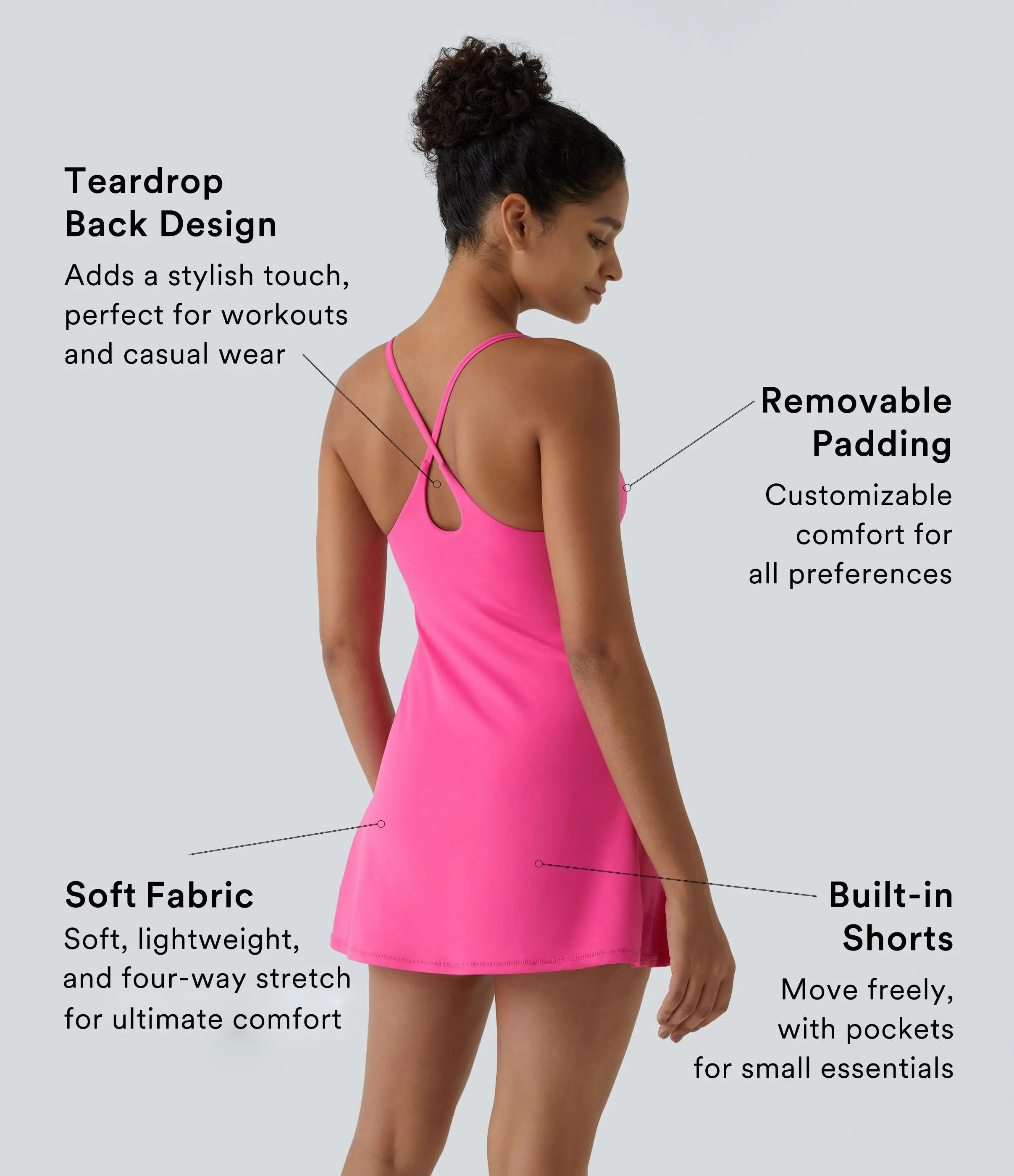 Women's Backless Active Dress – Built-in Shorts with Easy Peezy Design & Pockets