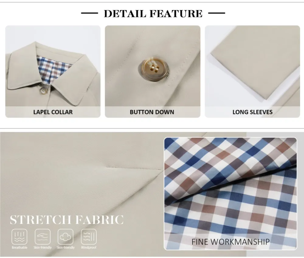 Womens Long Trench Coat Single Breasted Windproof Overcoat