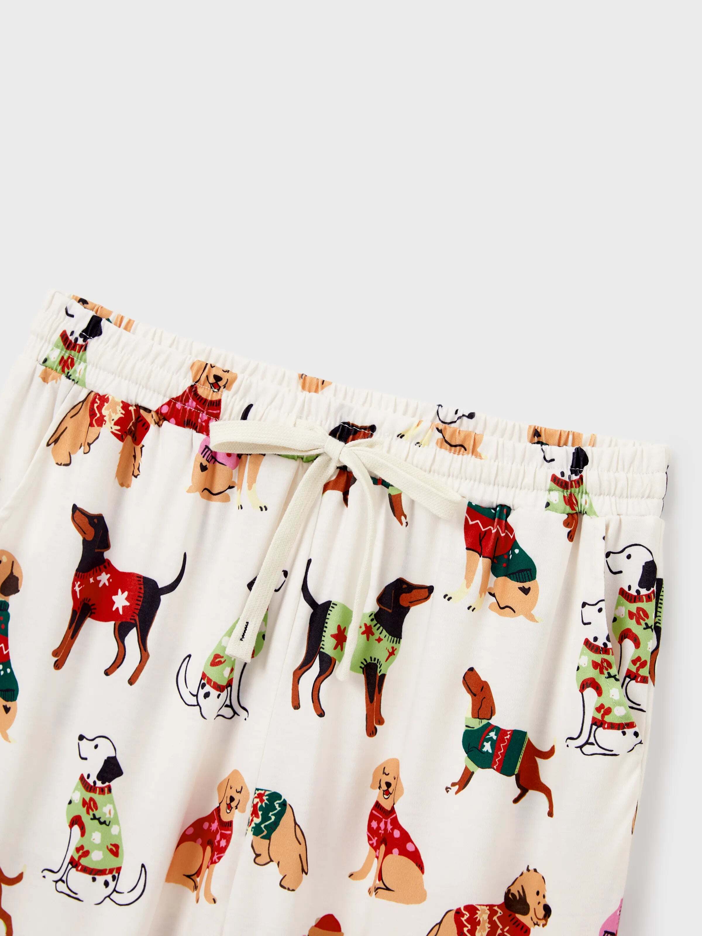 Christmas Matching Family Pajamas Set Various Dog Print PJS with Christmas Socks Apricot