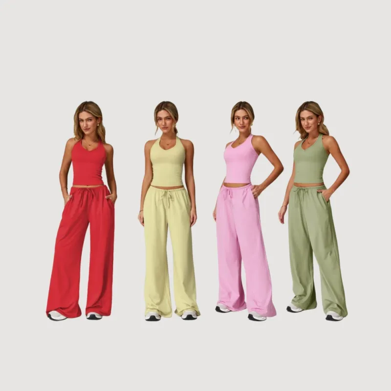 Women's Solid Crop Tank Top & Wide Leg Pants Set (Just $3 a set!)
