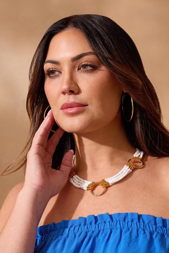 Beaded Gold Link Short Necklace