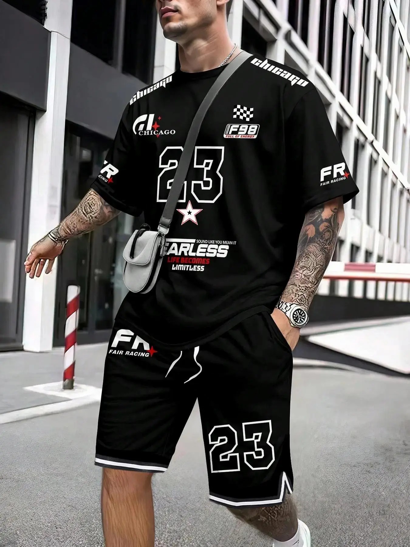 Two-Piece Set Men's Letter Print Short Sleeve T-shirt & Track Shorts Set