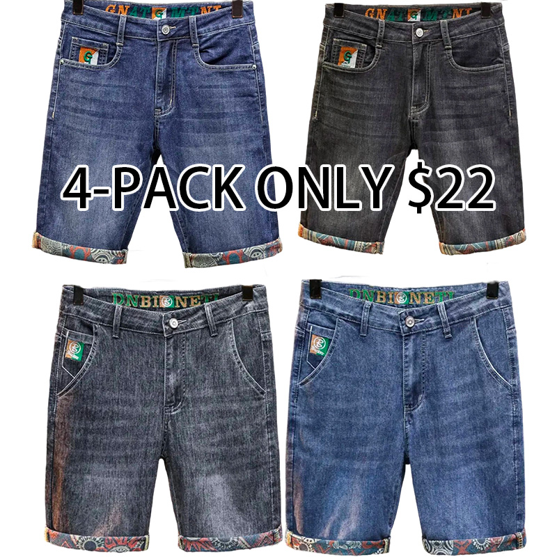 Men's Summer Thin Five-Point Pants Elastic Loose Printed Denim Pants