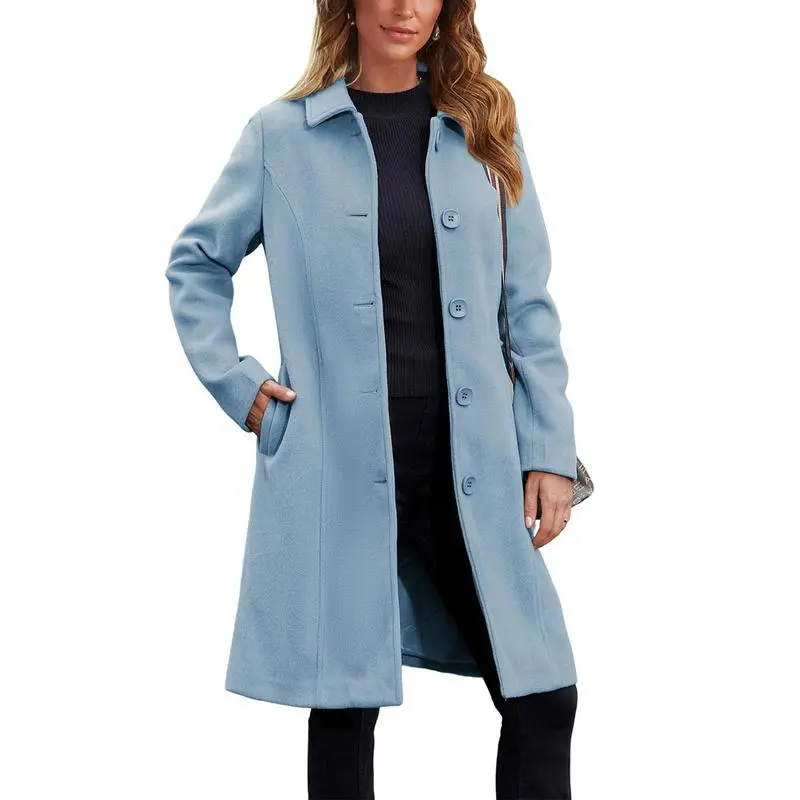 Women's Faux Wool Peacoat Single Breasted Notched Collar Trench Coat