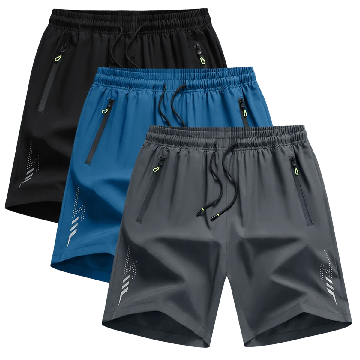 Men’s Casual Shorts — Zipper Pockets, Stretch Fabric, Lightning Stripes, Vertical Ribbed Details, Preppy Fitness Style, Perfect for Spring/Summer