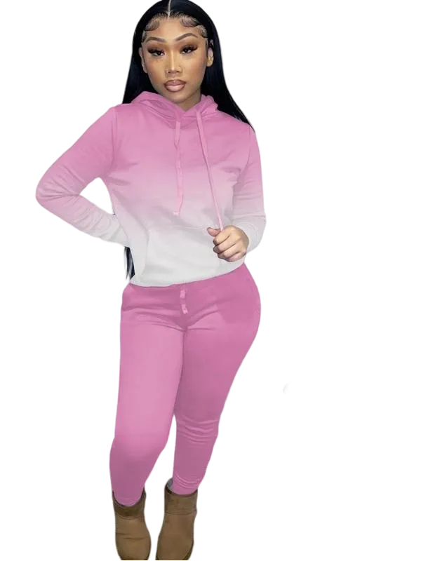 Women's drawstring hoodie and pocket sweatpants two-piece set