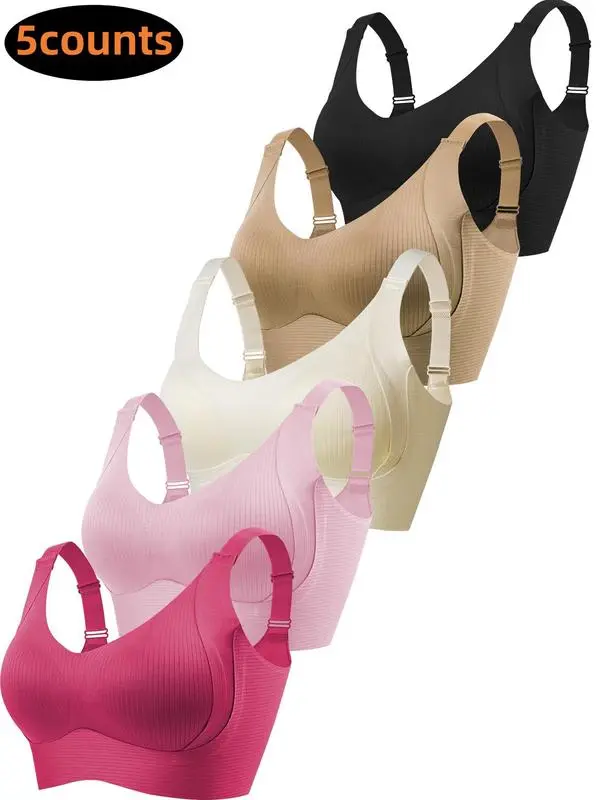 Women's Solid Color Wireless Bra, Comfortable Breathable Push Up Bra