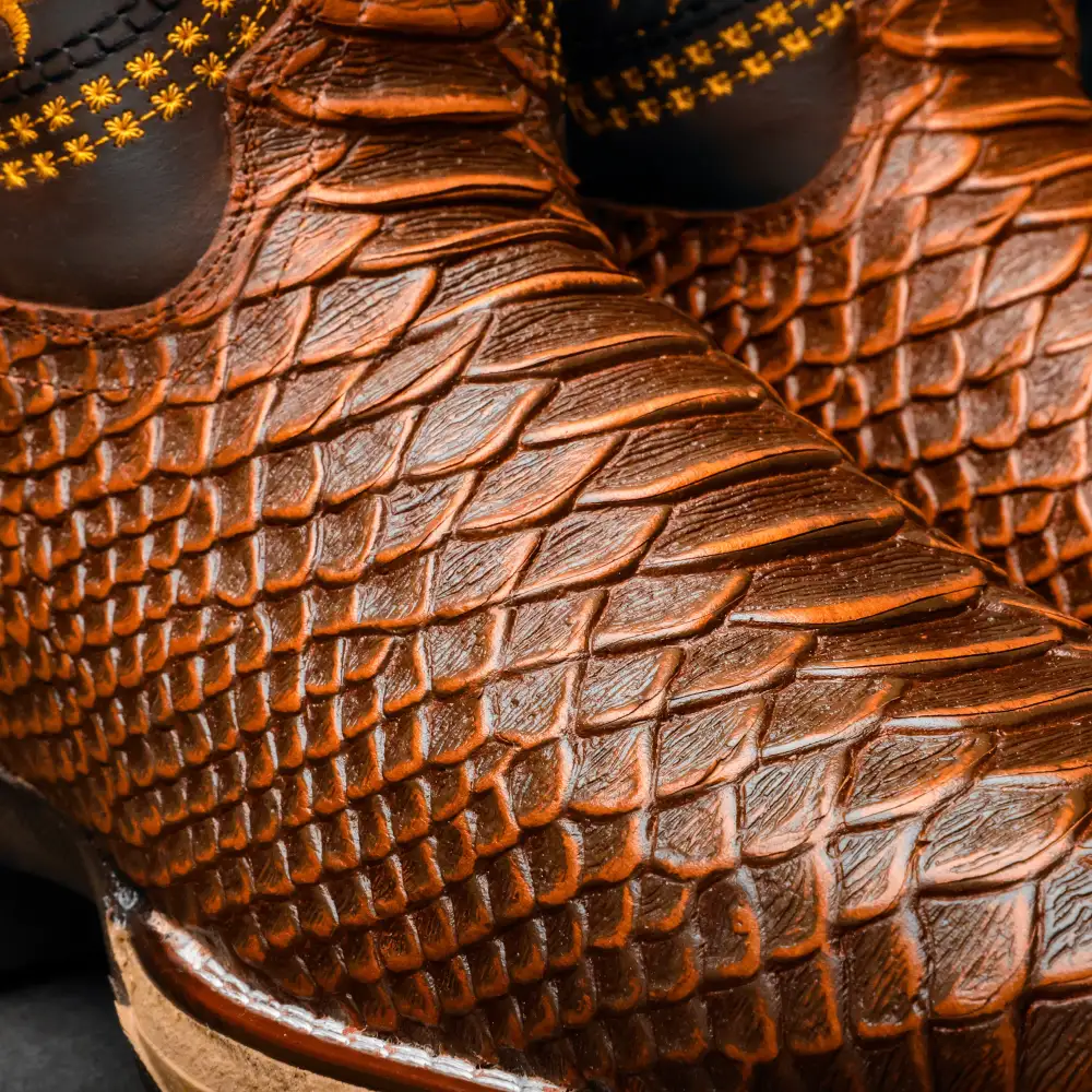 Cognac Jumbo Python Leather Boots With 3D Lightweight Sole - Composite Toe