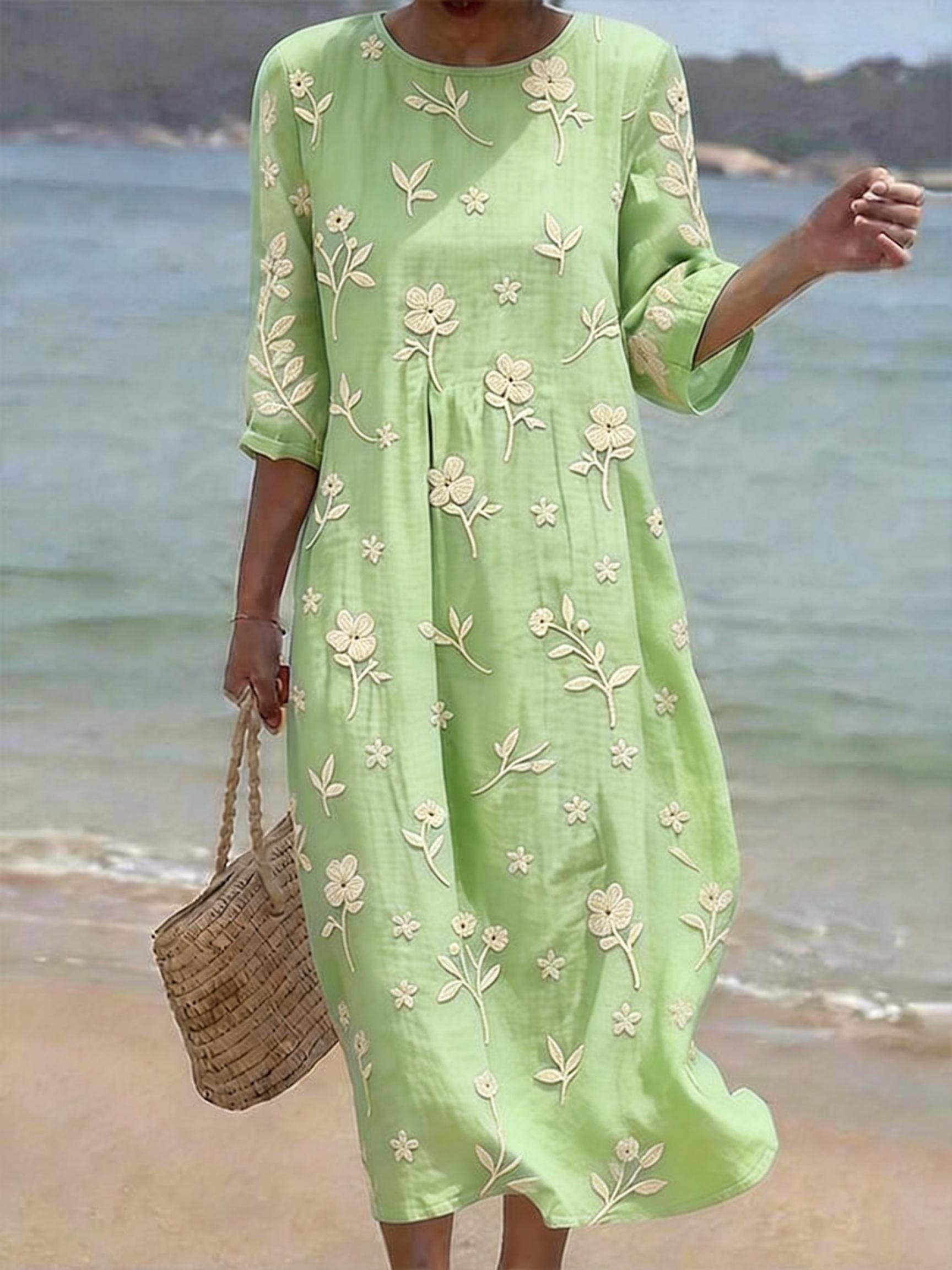 Women's Casual Floral Print Round Neck Dress- Fast Shipping