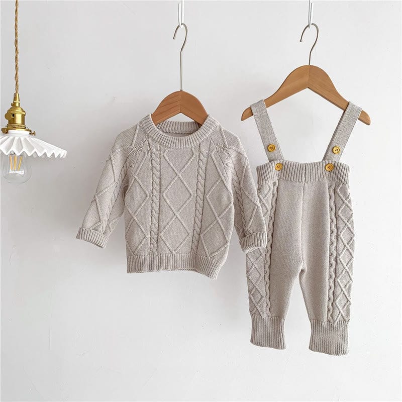 Baby Solid Color Knitted Sweater Overalls