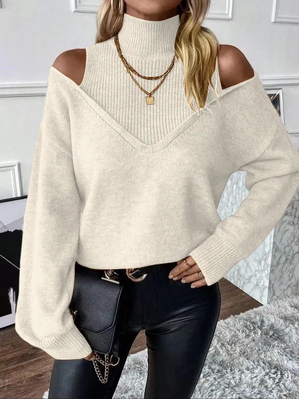 Women's Plain Cut Out High Neck Sweater