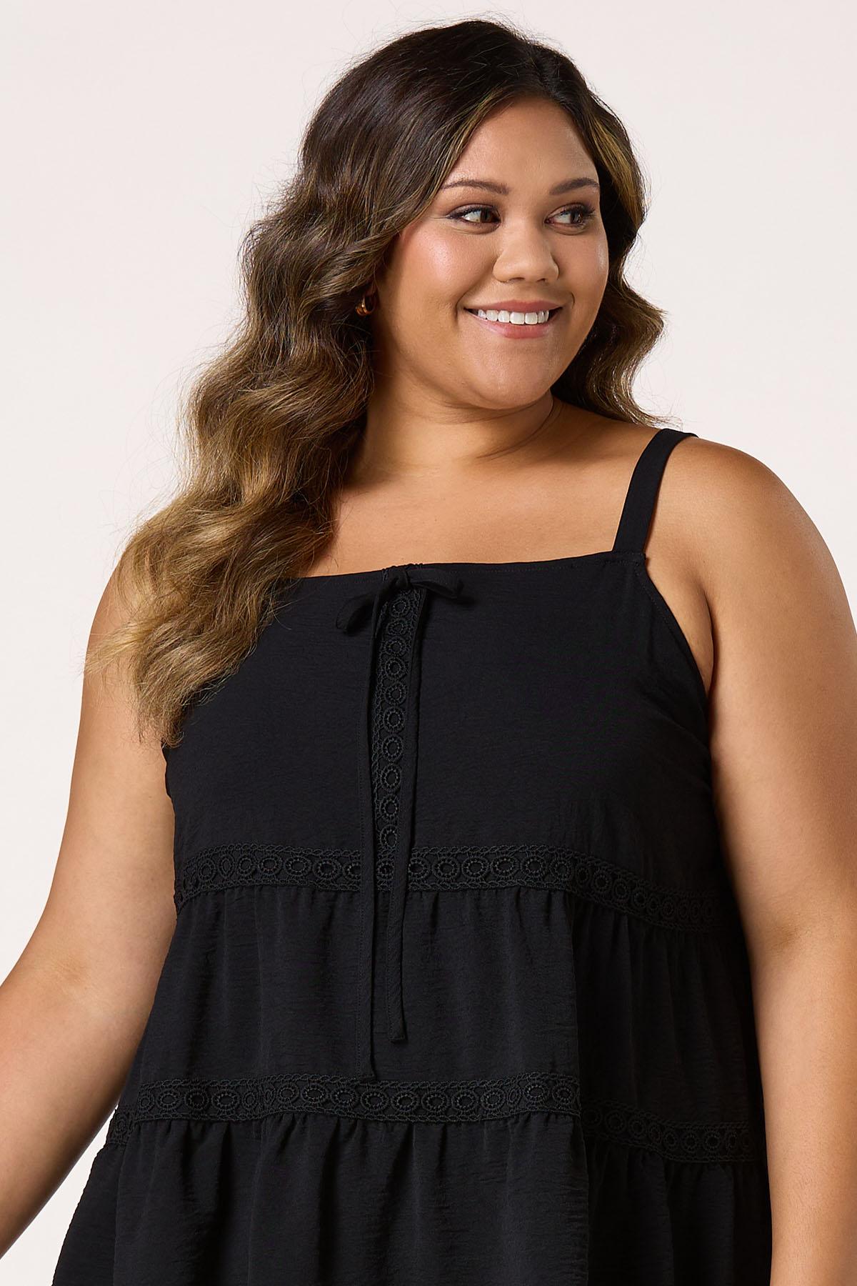 Plus Size Solid Lace Inset Top