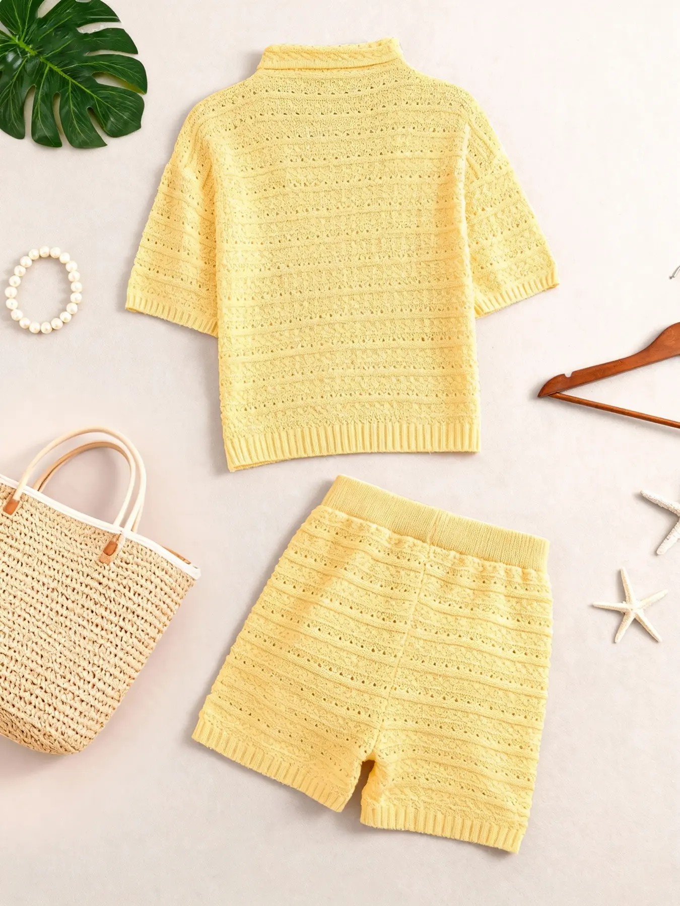 Ultimate Resort Getaway: Textured Openwork Knit Cardigan & Shorts Set