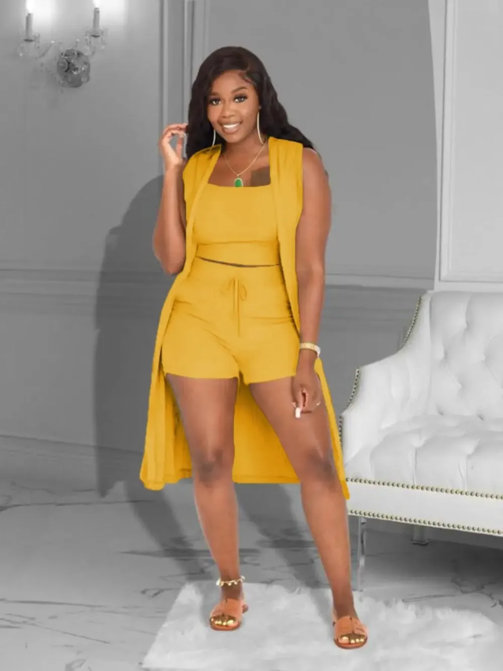 Women's Ombre 3-Piece Outfit Set | Cropped Vest, Shorts & Kimono Cover-Up, Summer Beach & Lounge Wear