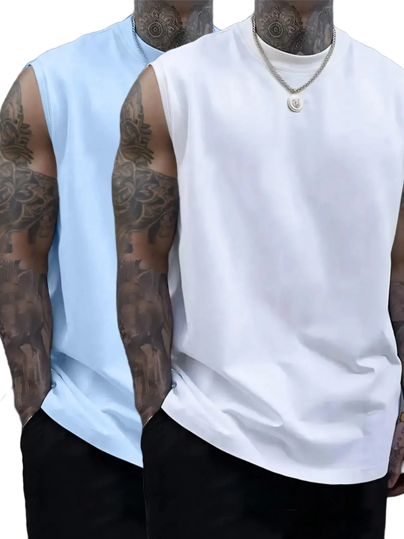 Men's Solid Color Round Neck Tank Top, Loose Casual Comfy Classic Crew Neck Sleeveless Top for Summer, Men's Clothes for Daily Wear, Casual Loose Fit