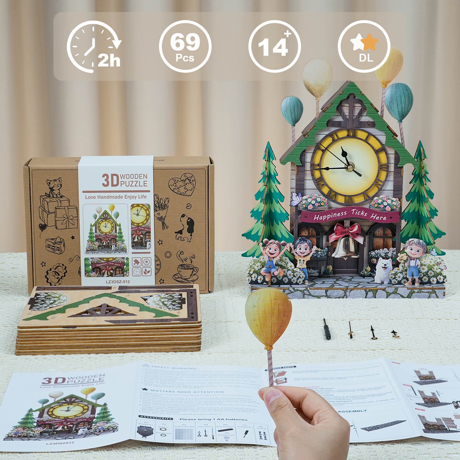Balloon Cabin – DIY Wooden Clock, 3D Puzzle Craft Kit