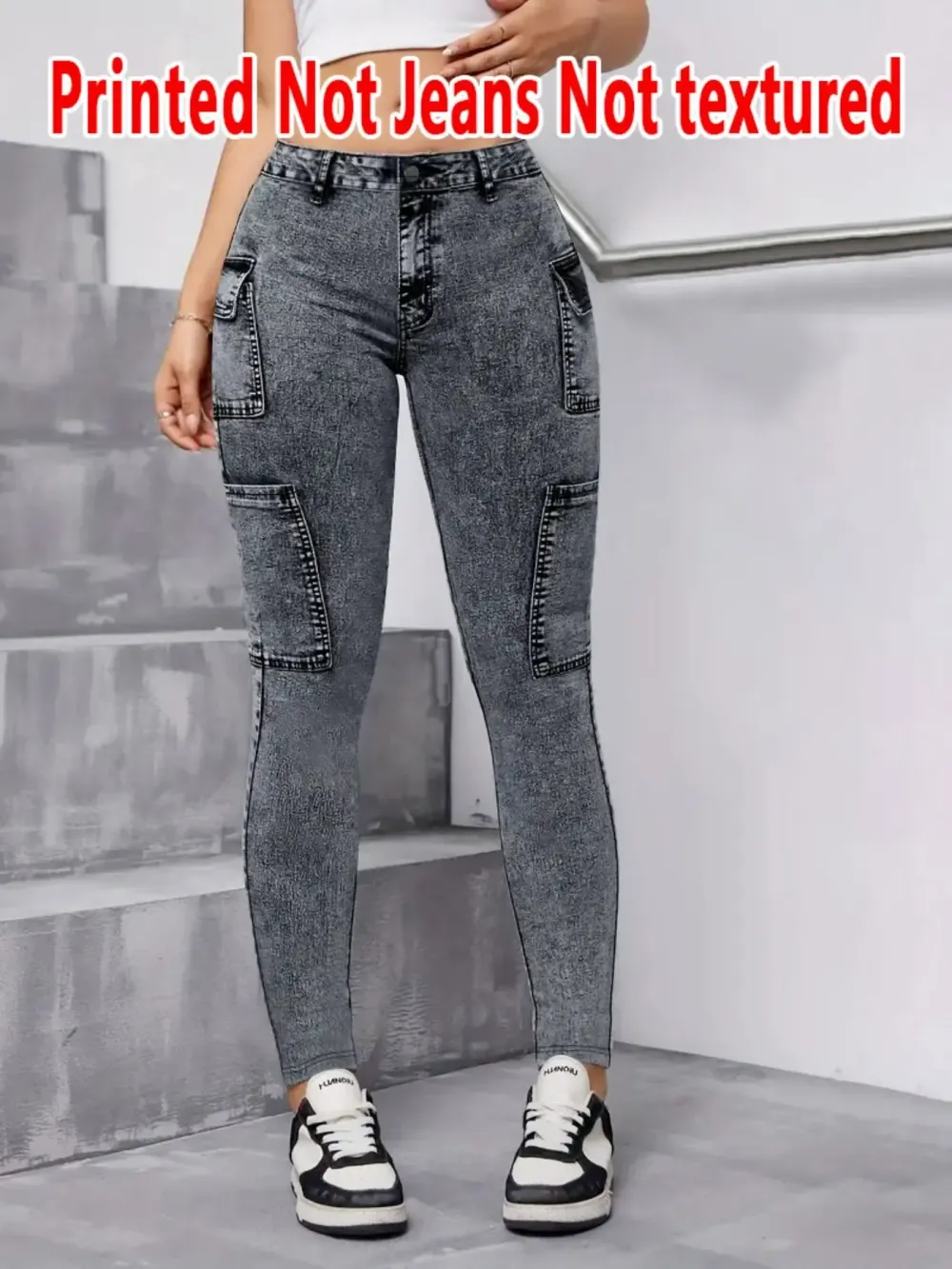 Women's Imitation Denim Skinny Pants, Denim Print Design, Stylish Comfortable Fit for Everyday Wear