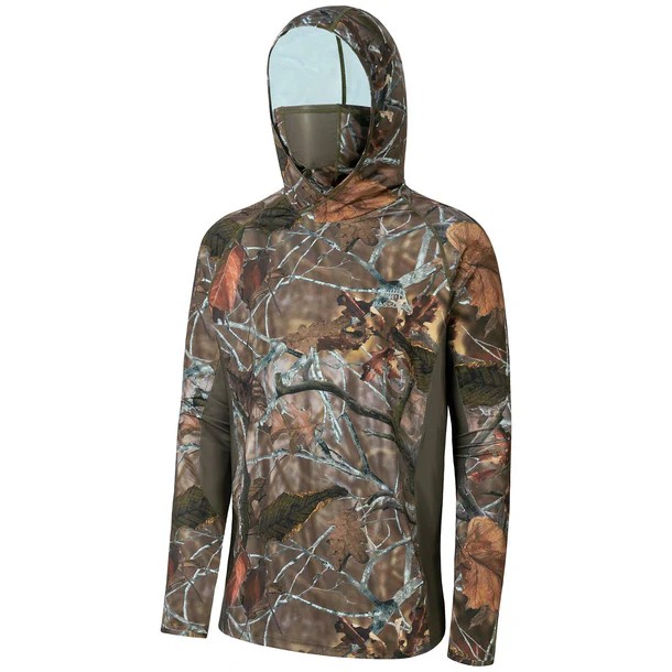 UPF 50+ Long Sleeve Camo Hoodie for Hunting with Mask