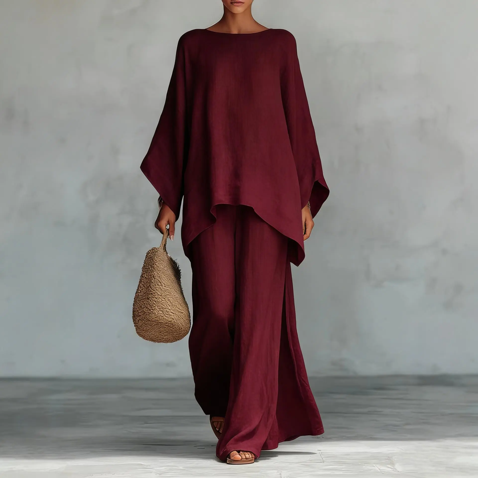 Two Piece Set - Perfect for Beach, Vacation & Brunch! Oversized Batwing Sleeve Top Wide Leg Pants Set TwoPieceSet