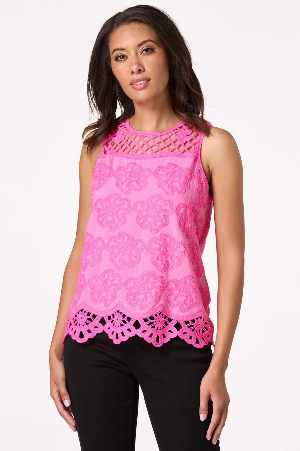 Pink Crochet Trim Tank