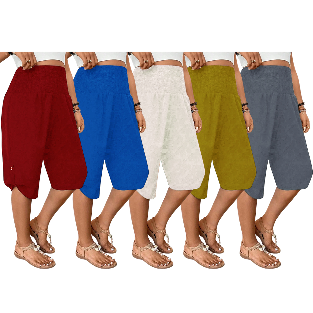 Women's Casual Tummy Control High Waist Fitted Wide Leg Capri Pants