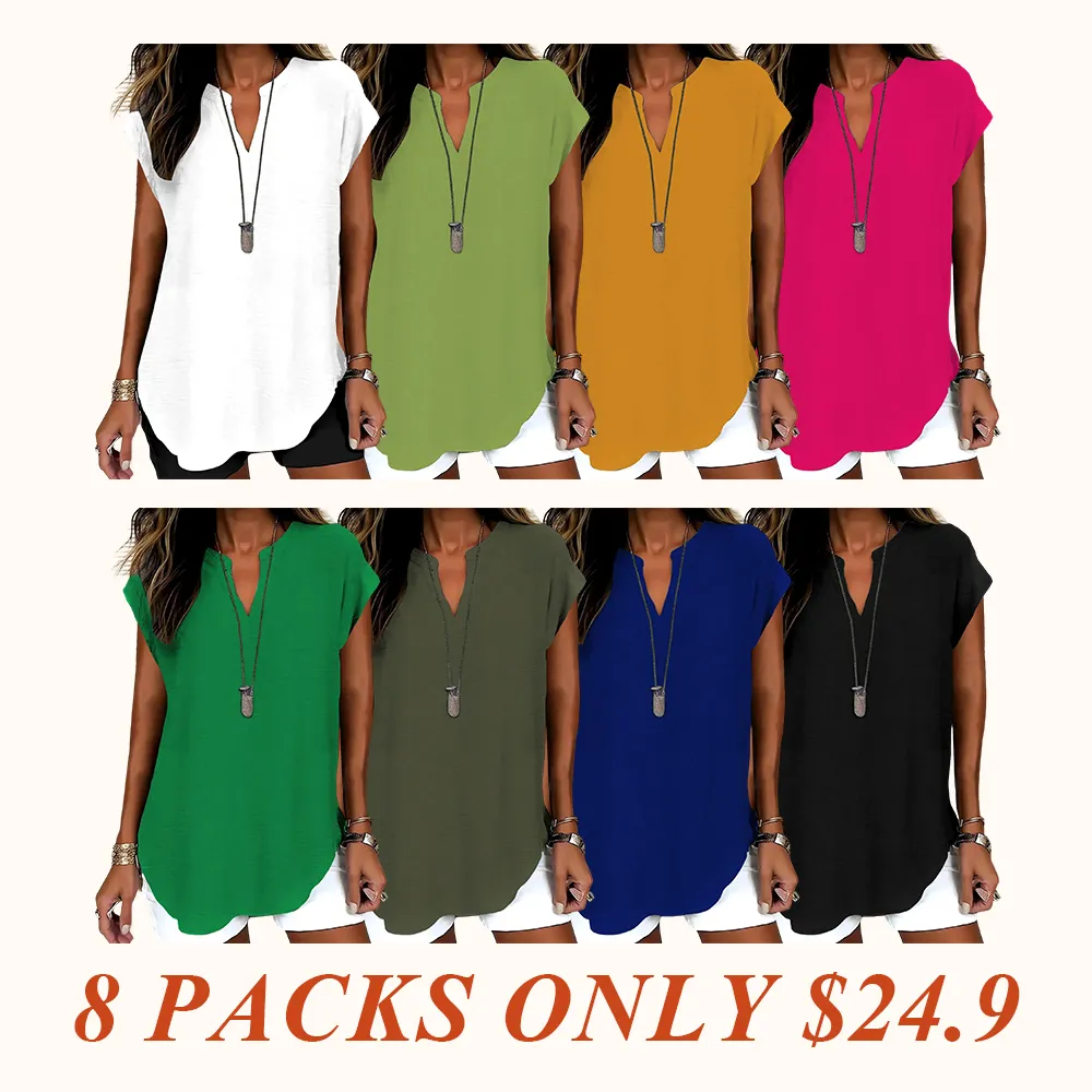 Women's Plain Notched Neck Blouse, Casual Elegant Basic Top for Summer