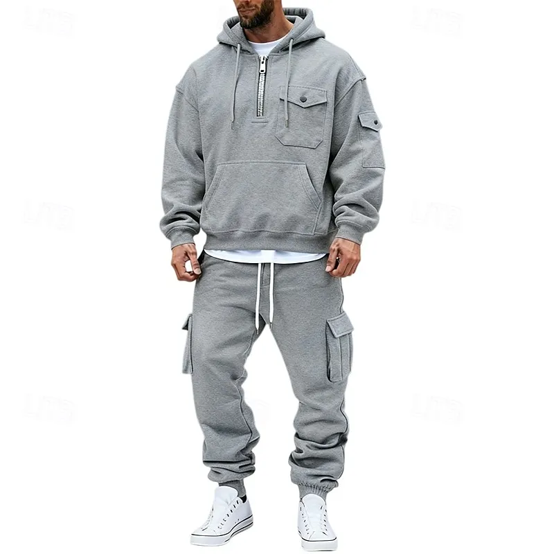 Cargo Two Piece Men's Hoodie Tracksuit Hoodie & Pants Set