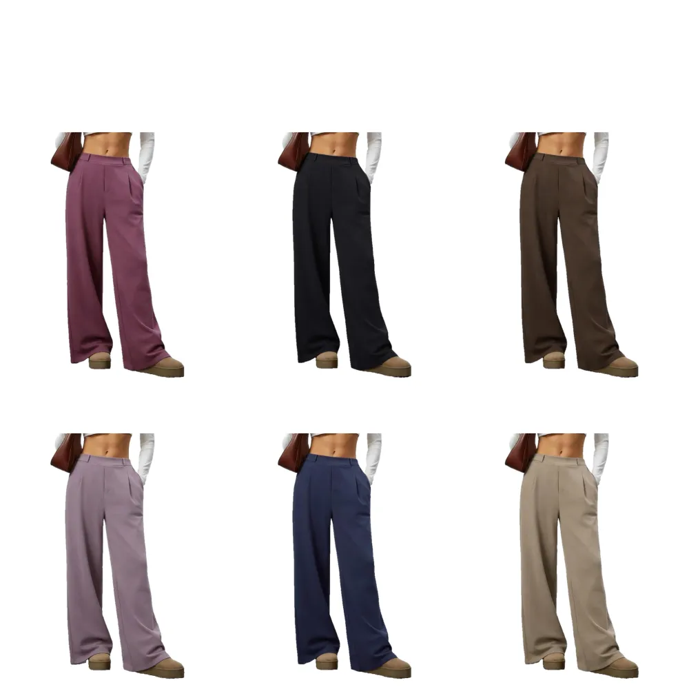 These women's casual straight-leg loose-fitting trousers are made from a soft, skin-friendly, and elastic fabric.