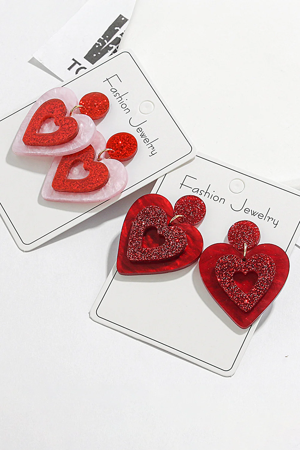 Pink Double Heart Shape Dangle Stud Earrings