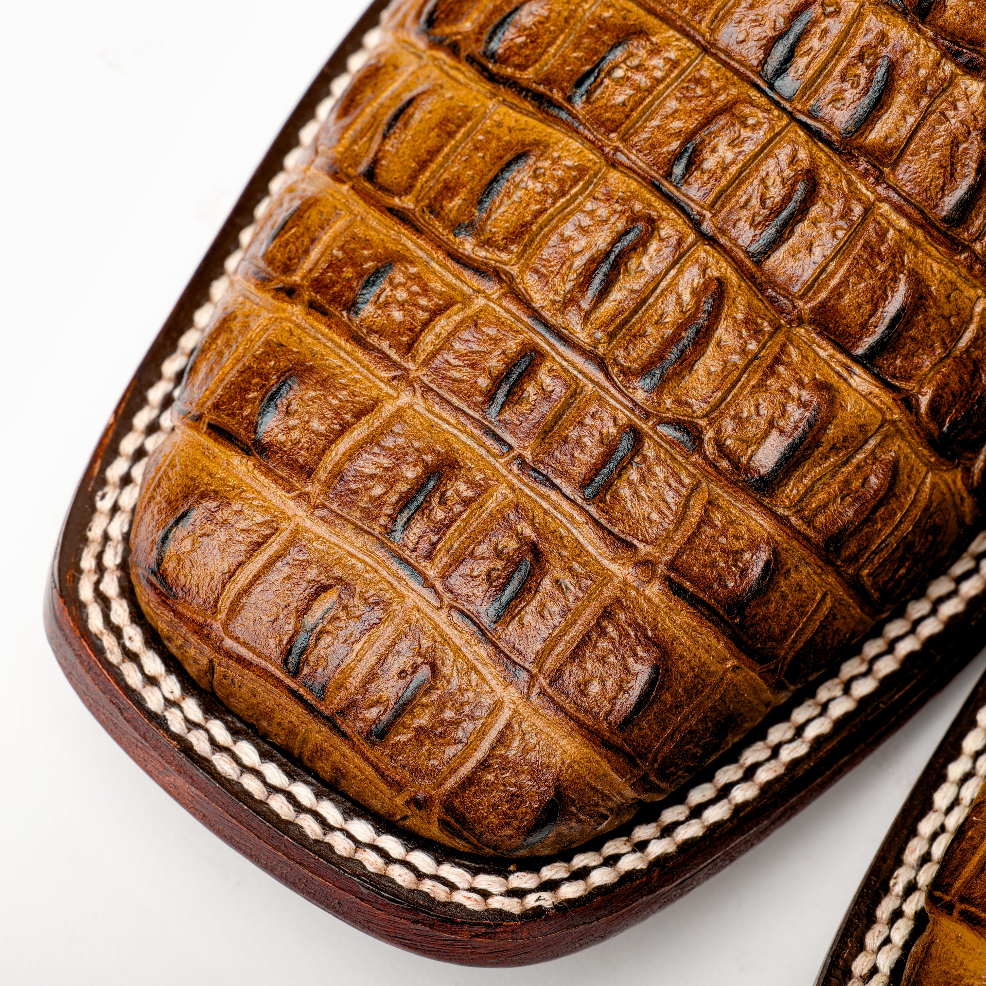 Honey Caiman Hornback Leather Boots - Square Toe