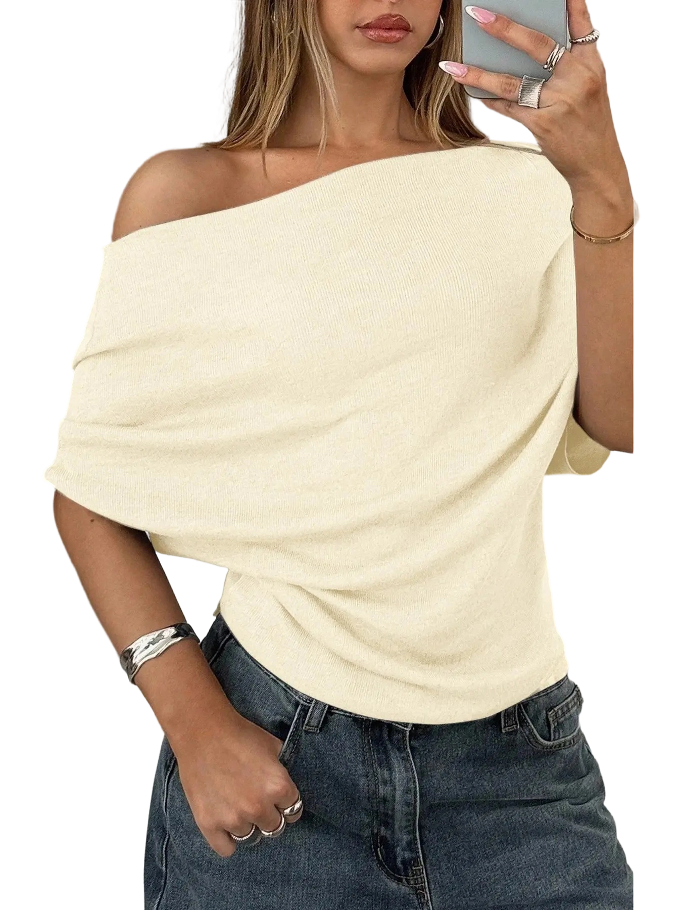 Chic Asymmetrical Shoulder Knit Top