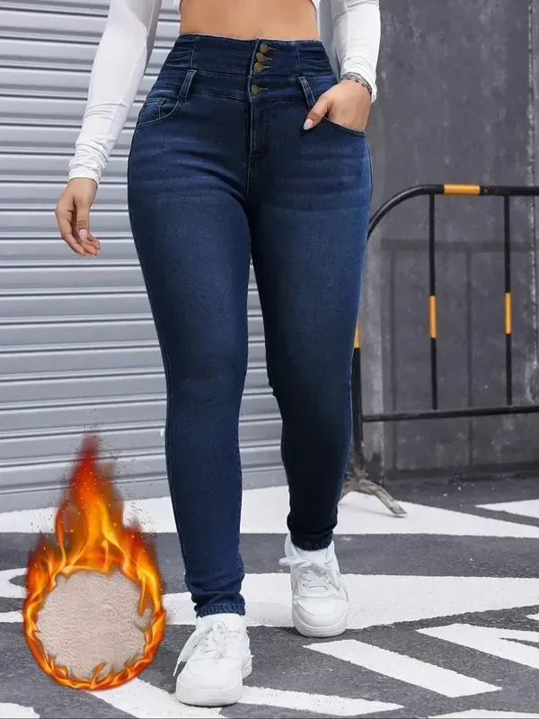 🔥6-PACK ONLY $24🔥Women's High Elasticity Fleece Lined Thick Denim Jeans🔥Final Day Clearance!🛒