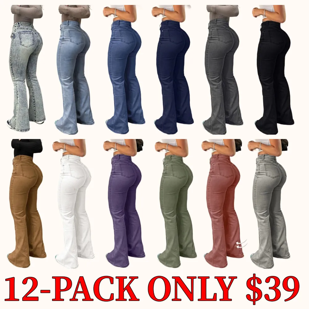 Kardashian-style women's high-waisted flare jeans, a sexy, stretchy, and comfortable pair of trousers.