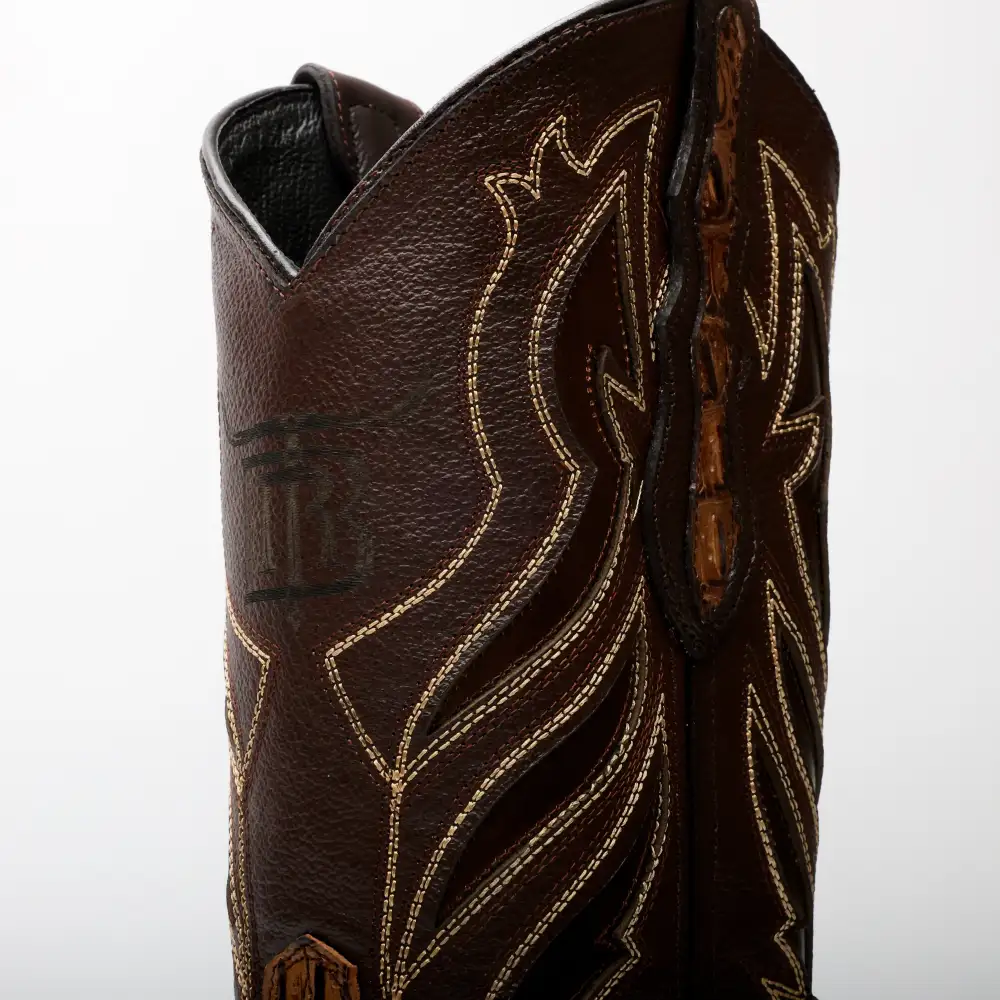 Honey Caiman Hornback Leather Boots - Square Toe