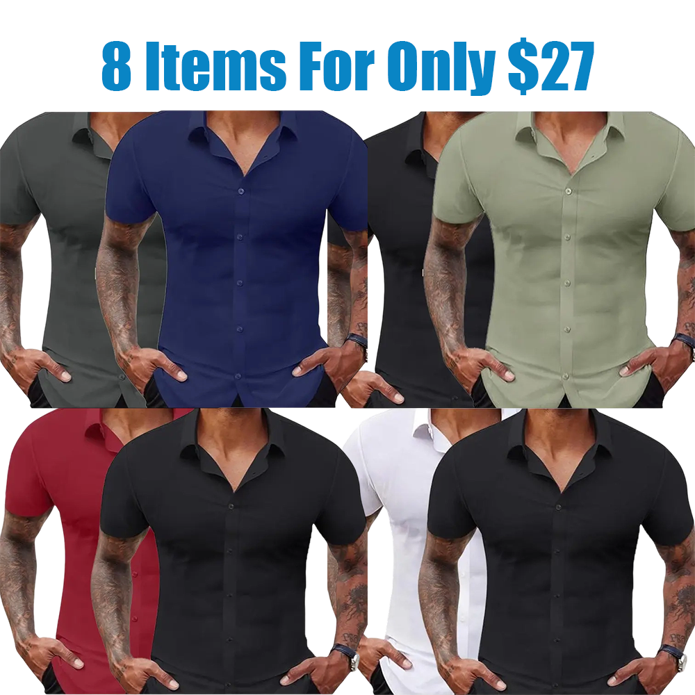 Men's Stretch Dress Shirts Short Sleeve Slim Fit Business Casual Button Down Shirts Muscle Fit Men's Dress Shirts Shortsleeve Menswear gifts for dad
