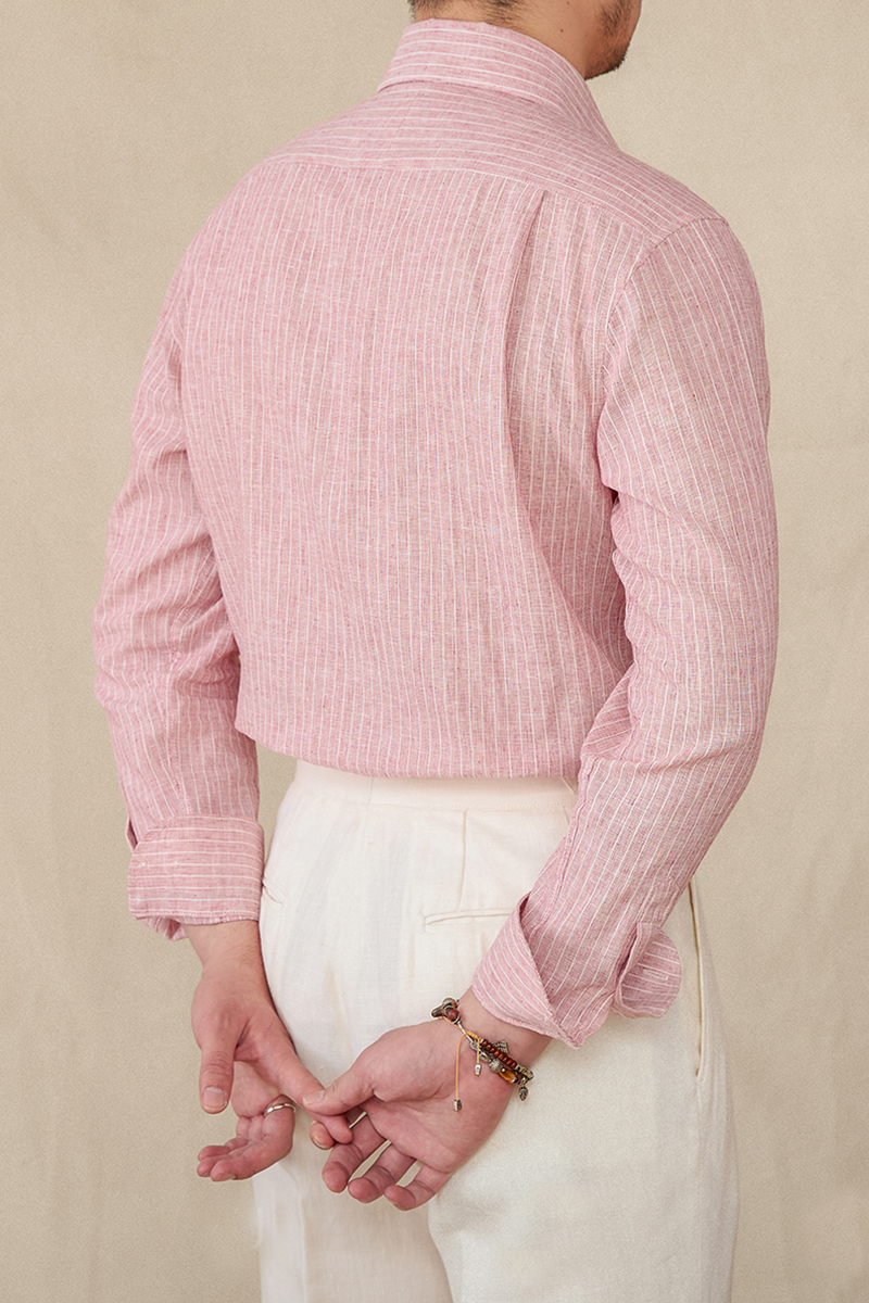 Men's Linen Blue Pinstripe Dress Shirts