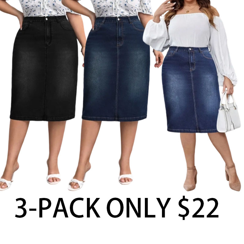 【Plus Size】 Denim Skirt, Casual Comfy Stretchy Jean Skirt for Daily Wear, Women's Bottoms for All Seasons