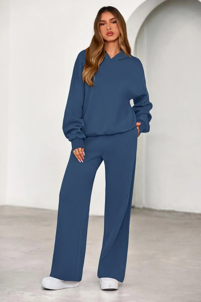 Womens Sweatsuits 2 Piece Set Casual Winter Long Sleeve Hoodie Loose Wide Leg Sweatpants Fall Tracksuit