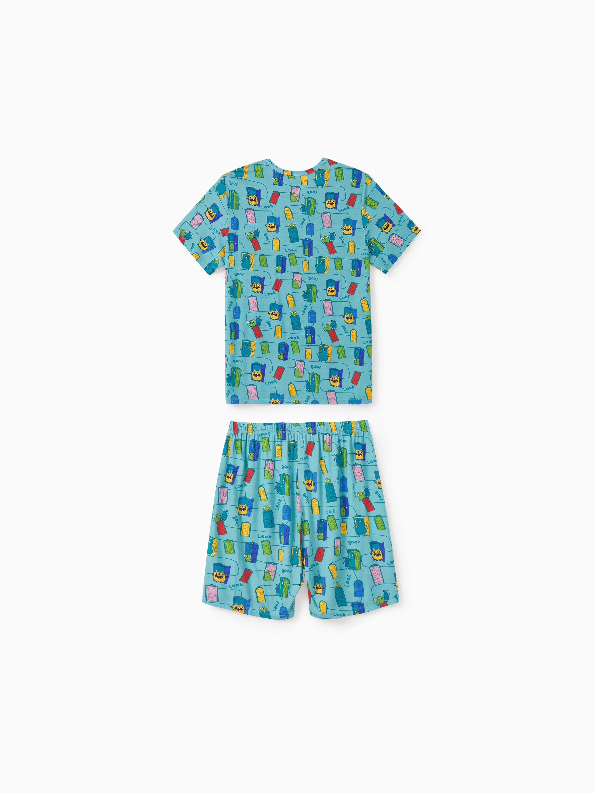 Bamboo Family Pajamas Cartoon Print Short-sleeve Matching Pajama set ( Snug-Fitting for Children ) Green