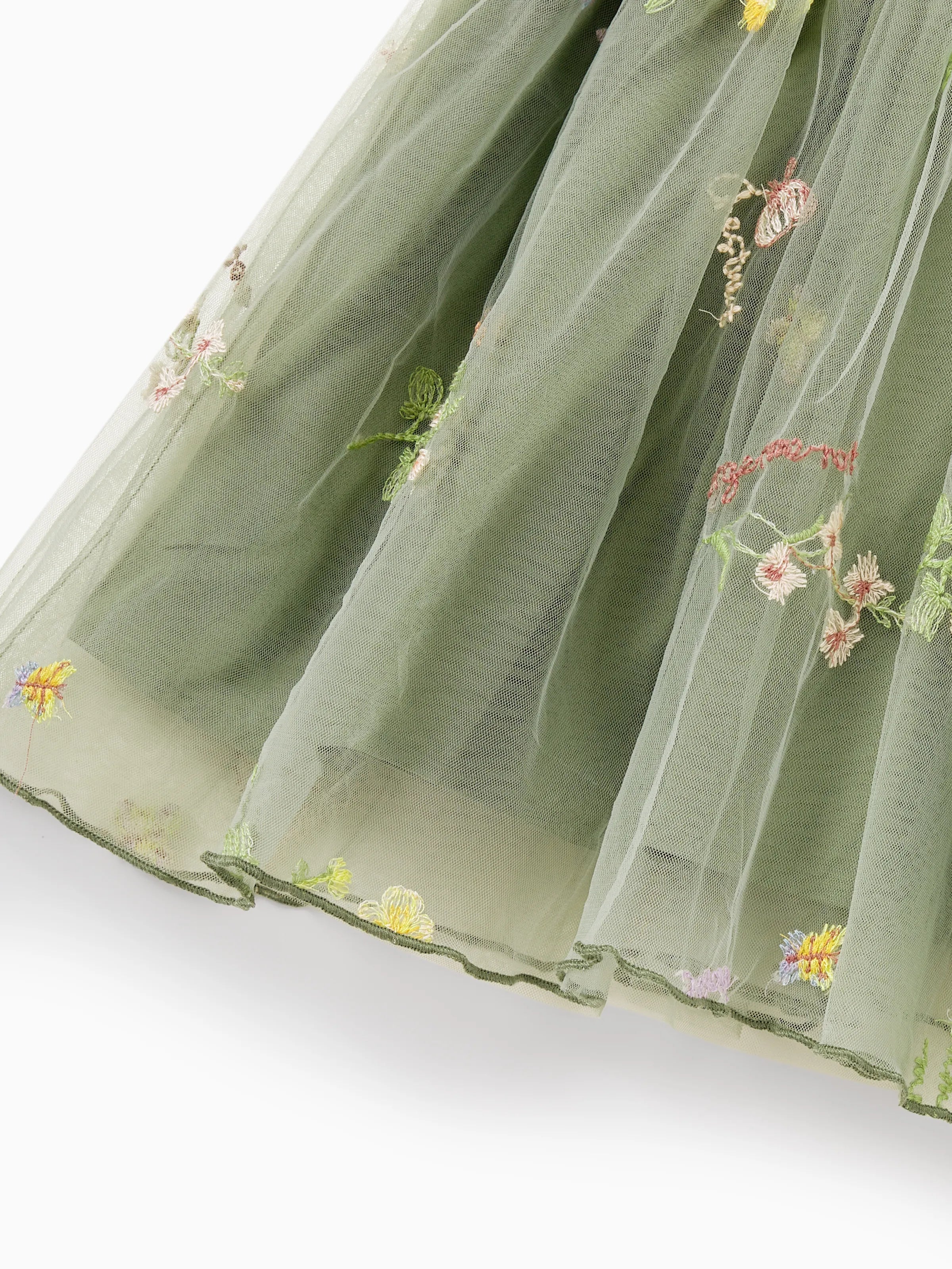 Family Matching Polo Collar Short-sleeve Shirt or V-neck Strappy Mesh Dress  Green