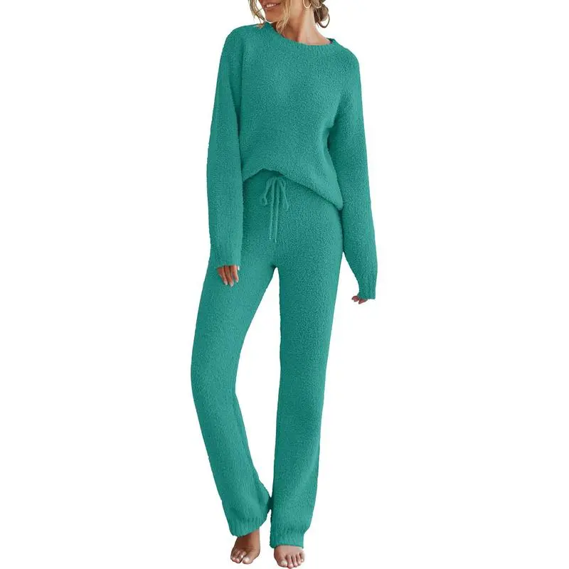Womens Fuzzy Fleece Long Sleeve 2 Piece
