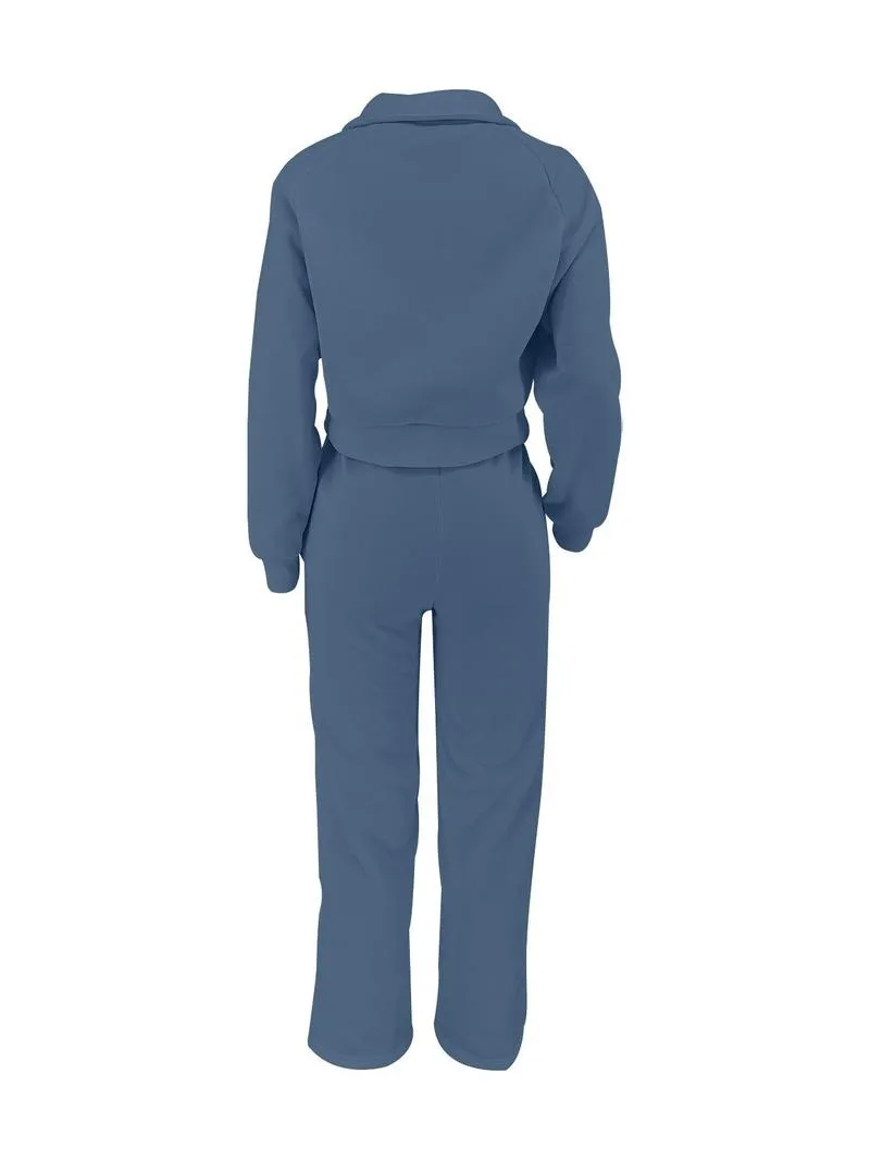 Women's Solid Long Sleeve Sweatshirt & Drawstring Waist Pants Set